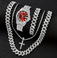 SL68 jam tangan pria, dengan rantai dan kalung gelang Conjunto De Relogio Masculino Conjunto De Pulseira Cruz E Colar Cubano