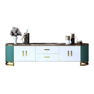 Marble Top Stainless Steel Leg TV Display Support Antique Durable TV Stand With Storage Classic Mirrored Cabinet Living Room