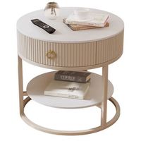 Table basse ronde de style crème pour salon, table de chevet avec plateau en pierre et tiroirs pour chambre à coucher