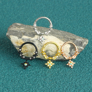 Rame CZ cerchio stella del sole con palo in acciaio inox | Pianeta luna Clicker anello <span class=keywords><strong>per</strong></span> setto elica Daith cartilagine Piercing - Product Image 2