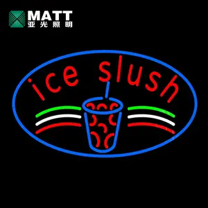 Matt Custom Ice Slush Logo LED Neon Sign Black Square Cut Acrílico Backing com Dimmer para sorveteria uso indoor