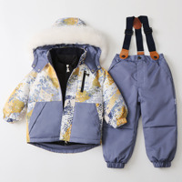 Nouveau coupe-vent hiver imprimé à capuche Ski costumes imperméable fermeture éclair fille garçons enfants Ski ensembles Polyester à manches longues enfants ensemble