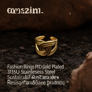 Fashion <b>Rings</b> Modern Geometric PVD <b>Gold</b> Plated 316L Stainless Steel Sustainable Resistant Unisex Design - Product Image 3