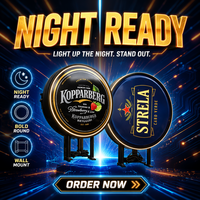 Boîte à lumière LED ronde personnalisée double face en acrylique, enseigne publicitaire rotative illuminée pour bar, pub, magasin