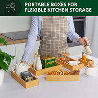 FLYWOD Organisateur de tiroir de cuisine en bambou, lot de 5 plateaux à couverts, boîte de rangement ajustable