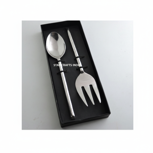Ensemble de 2 couverts à salade en acier inoxydable, cuillère et fourchette en or fantaisie - Product Image 1