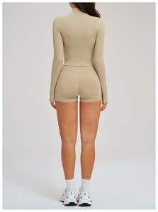 Nouvel ensemble de yoga 2 pièces grande taille pour femme 2026 – Haut zippé à manches longues et legging de sport imperméable taille haute – Veste d'entraînement fitness - Product Image 2