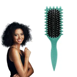 New Boar Bristle Hair 2 Side Hair Curl Define Styling Detangling Brush Flat Curl Hair Defining Brush