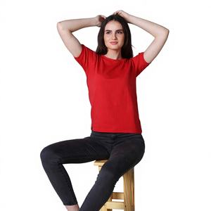 Camiseta Premium de Manga Media, 100% Algodón, Elegante, Duradera y Elástica, Color Escarlata, Tela Canvas de Verano, ODM, Tallas Grandes para Mujer - Product Image 1