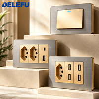 Stopkontak Dinding Modular DELEFU Mewah dari Baja Anti Karat Brazil 20A 250V dengan Pengisi Daya Cepat USB Tipe C 20W