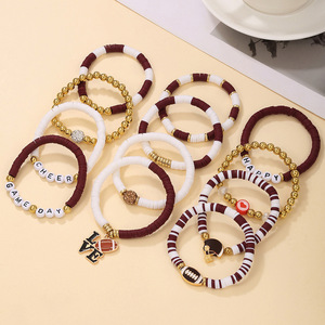 Pulsera de Bola de Rugby con Cuentas de Arcilla Polimérica, Dijes de Letras Multicolores, Joyería de Regalo para Mujer - Product Image 4