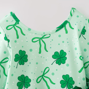 Pronto per la Spedizione, Disponibile in Magazzino: Abito da Festa per Bambine con Stampa Trifoglio di San Patrizio, Lunghezza al Ginocchio, Linea ad A, Verde in <span class=keywords><strong>Tulle</strong></span>, Maniche Lunghe - Product Image 6