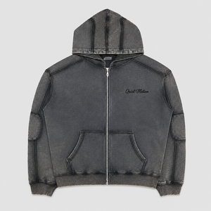 เสื้อฮู้ดซิป OEM ผ้าฝ้าย 100% ปักโลโก้ฤดูหนาว สีน้ำเงินวินเทจ ลวดลายกราฟฟิตี สไตล์สตรีทแวร์ เสื้อฮู้ดผู้ชายแบบสั่งทำพิเศษ - Product Image 2