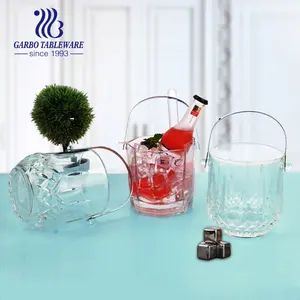经典八角形玻璃冰桶，带不锈钢手柄，中国苏打石灰透明设计玻璃冰桶制造商
