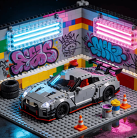 Ensemble de blocs de construction en plastique DIY pour scène urbaine de supercar sur viaduc, personnalisable, pour collection d'entusiastes automobiles, cadeau