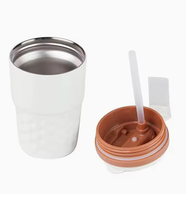 Mug à café isotherme en acier inoxydable à double paroi, design classique, avec sangle et paille, performance thermique 12-24 heures