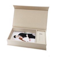 Boîte en lin gris crème pour impressions photo 4x6 et 5x7, cadeau pour photographe, avec emplacement pour clé USB en verre
