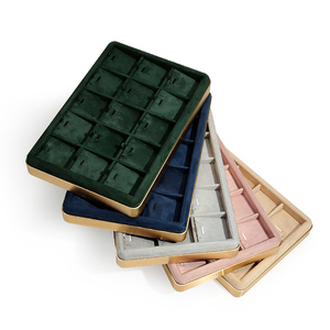 Thả Vận Chuyển 15 Tế Bào Tùy Chỉnh Cửa Hàng Vòng Cổ Khay Thẻ Hiển Thị Da Lộn Stackable Kim Loại Đồ Trang Sức Khay - Product Image 5