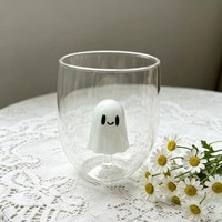 Tasse à eau 3D Halloween, mignonne et créative, en verre borosilicate transparent résistant à la chaleur, tasse à café originale, tasse à lait, cadeau