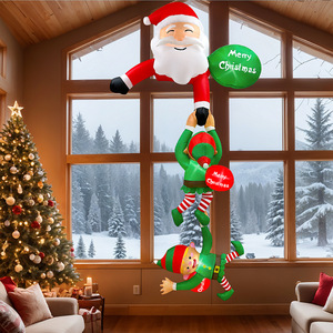 Decoraciones Navideñas Inflables con Luces LED con Tema de Santa Claus y Dos Elfos, Decoraciones para Jardín Exterior - Product Image 1