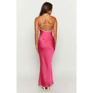 Robe de soirée tendance rose à bretelle unique et dos ajouré, extra longue, très populaire - Product Image 4