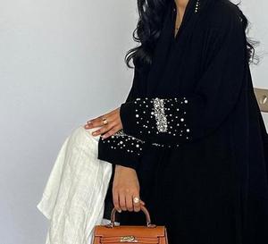 Cardigan di Alta Qualità per l'Eid, Abaya Nera con Strass e Perle, Cristalli Scintillanti, Kimono Dubai, Abaya Aperta, Abito Musulmano, Abbigliamento Islamico - Product Image 3