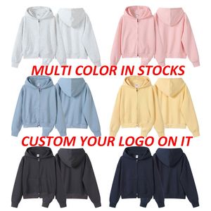 Custom Logo 350gsm Casual Long Sleeve Sweatshirts Outfits <b>Cropped</b> Hoodies Women's <b>Zip</b> <b>up</b> <b>Hoodie</b> with Pocket - Product Image 3