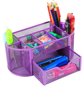 Mesh Desk Organizer Pen Pencil Holder 9 Compartments 1 Drawer Desk Stuff Office Supplies