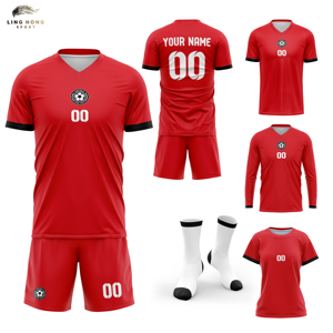 Seragam Sepak Bola Kustom Celana Pendek 100% Poliester Cepat Kering Bernapas Cetak Transfer Panas Unisex Dewasa Pakaian Sepak Bola Nomor - Product Image 1