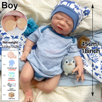 Poupée Reborn Garçon Adorable de 45 cm, Faite à la Main, en Silicone Pur Lesté, avec Fines Poches sur les Joues et Détails Réalistes, Idéale pour les Amateurs d'Artisanat