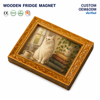1 pièce Aimant de réfrigérateur en bois moderne et écologique Hakimi, motif chat noir chevauchant un requin, mini peinture décorative, Aventure océanique