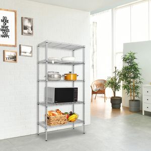 DB Heavy Duty Silver Gray 5-Tier Storage Rack Carbon <b>Steel</b> Adjustable Utility <b>Shelf</b> Rectangular Metal Shelving Unit Organizer - Product Image 3