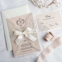 Bordures en dentelle, rubans, nœuds, ensembles de cartes d'invitation de mariage personnalisées, styles d'éléments variés
