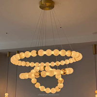 Nouvelle Lampe Suspendue Créative en Pierre Naturelle Albâtre, Style Boule, pour Salon et Hall d'Entrée, Lustre Collier en Albâtre Perlé