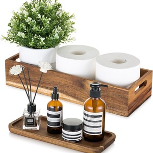 Boîte de rangement en bois Hanobe, rectangulaire, en bois massif, organiseur de salle de bain, porte-papier toilette, plateau décoratif pour comptoir - Product Image 2