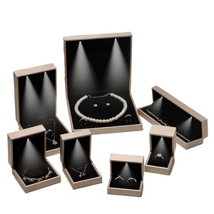 High-end Square PU Leather Jewelry Box with <b>LED</b> Lights for Rings Necklaces Earrings Display in Stock - Product Image 1