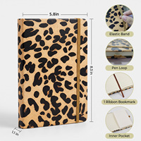 Carnet A5 à sangle, motif léopard mignon, couverture en cuir épais, carnet ligné à couverture rigide pour étudiant