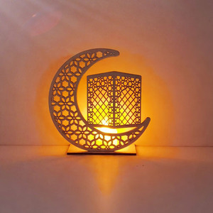 Lampe lunaire en bois personnalisable en gros pour le Ramadan, veilleuse Eid Mubarak pour la décoration intérieure et les célébrations festives, livraison directe - Product Image 1