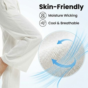 <strong>Women's</strong> White Mid-Waisted Wide-Leg Spring ODM Woven Linen Viscose Blend Breathable Comfort Casual Trousers - Product Image 5
