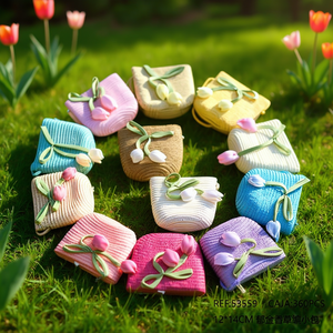 Bolso de paja tejido con diseño de tulipán, 12x14 cm, mini bandolera para mujer, bolso de mano de moda para verano - Product Image 3