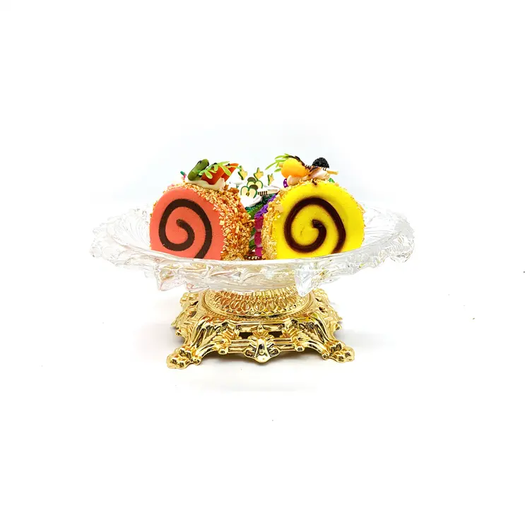 Bán buôn vàng kim loại thủy tinh thực phẩm bát phục vụ kẹo trái cây bánh chủ Wedding Deco lưu trữ Glass phục vụ Khay & Tấm