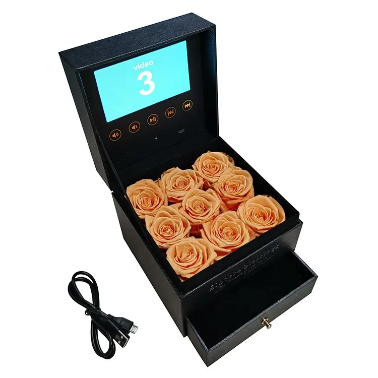 Boîte-cadeau vidéo lcd en cuir PU, rose, 4.5 pouces, boîte-cadeau vidéo en bois, pour mariage, vin en noir et blanc