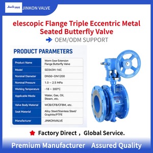 Telescopic Flange Triple Eccentric Valve, <b>Worm</b> Gear, WCB Body, for Petroleum/Chemical/Power Plant, OEM Support SD343H-25C JINKON - Product Image 1