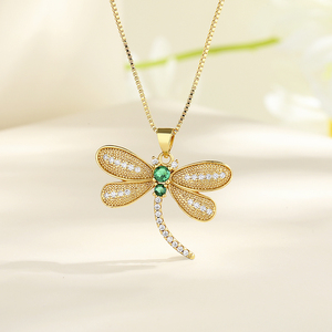 Joyeria 18K gioielli all'ingrosso Oro laminati Bijouterie Oro placcato Oro zircone libellula collana d'oro per le donne gioielli di moda - Product Image 4