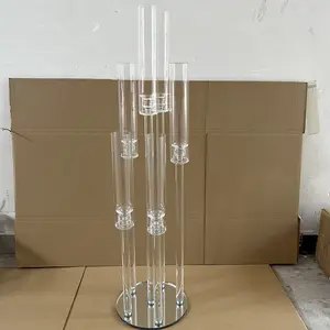 Candelabros de Pilar de Cristal con 6 Brazos para Decoración de Mesa de Boda, Candelabro de Cristal, Único, Decoración de Mesa de Boda, 1 Unidad, 2 Unidades