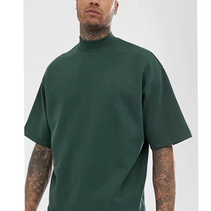 Luxury <strong>Men's</strong> Green Cotton T-Shirt Oversized <strong>Turtle</strong> <strong>Neck</strong> with Dropped Shoulders and Print Custom Stylish Sleeves - Product Image 2