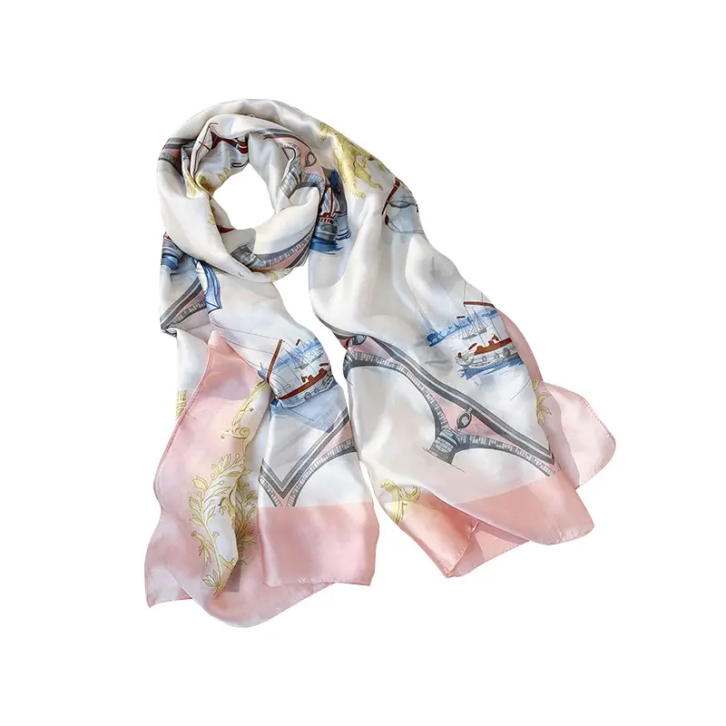 GLS026 Custom logo print Silk Scarves Long Silk Scarf