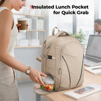 Sac à dos pour ordinateur portable avec compartiment pour boîte à lunch, sac de préparation des repas kaki, avec porte-bouteille d'eau, 17,3'' pour enseignant/infirmière