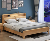 Lit mural moderne minimaliste en bois massif rembourré avec lumières LED, ports USB, rangement gain de place pour petits appartements et chambres