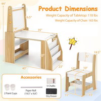 Table et chaise d'activités en bois pour enfants avec rouleau de papier – Chevalet d'art en bois pour enfants